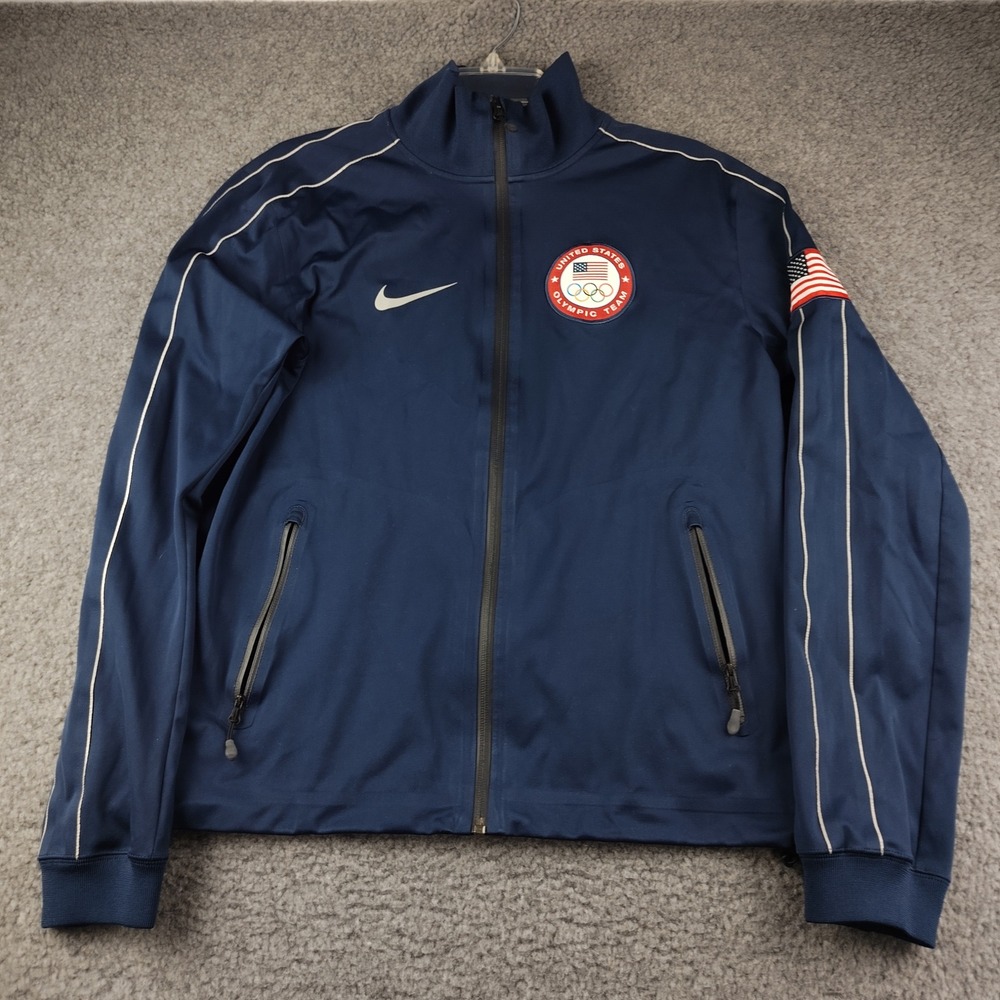 Nike Track Jacket Mens Small USA Olympic Team Navy Blue Full Zip EUC